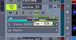 【guitar_01】の【Pan】を「L(左)」へ「50%」程度【Pan】させます.