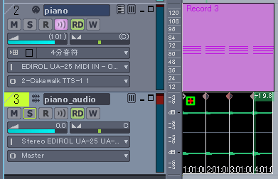 正確な「MIDIデータ」に不安定リズムの「オーディオ・データ」を完全に追随させる事が簡単に出来ました.