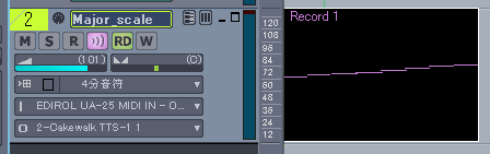 「テンポ」が【100】から【50】に、速度ダウンした(テンポが半分の遅さになった.)「MIDIデータ」が簡単に作成出来ました.